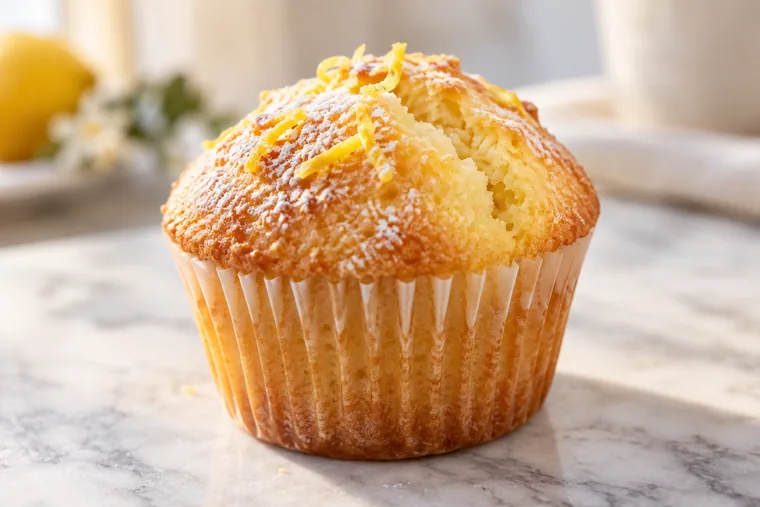 Citromos muffin papírkapszliban, frissen a sütőből